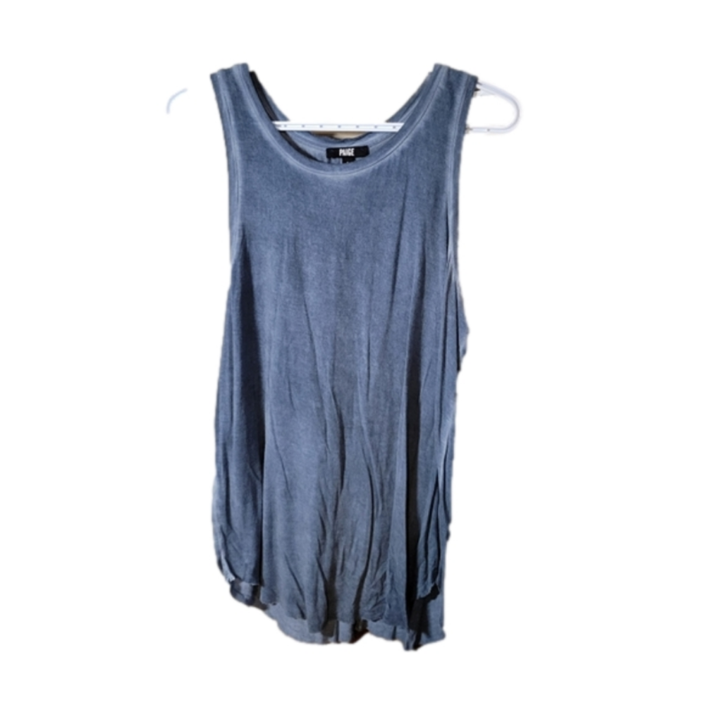 Paige distressed extra soft high neck tunic length tank small denimish blue